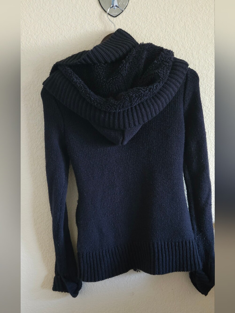 Navy Cable Knit Button-Up Sweater - Picture 9 of 9